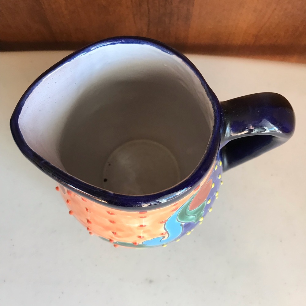 Vintage Vibrant Colorful Hobnail Hand Made Mexican Pottery Pitcher - Picture 4 of 8